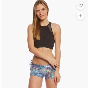 Betsey Johnson black Performance Zip Front Mesh Yoga Sports Bra sz small